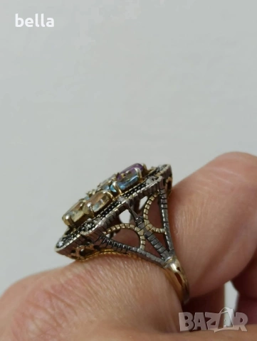 Уникат-Златен дамски пръстен-диаманти,цитрин аквамарин и аметист, снимка 5 - Антикварни и старинни предмети - 53522987