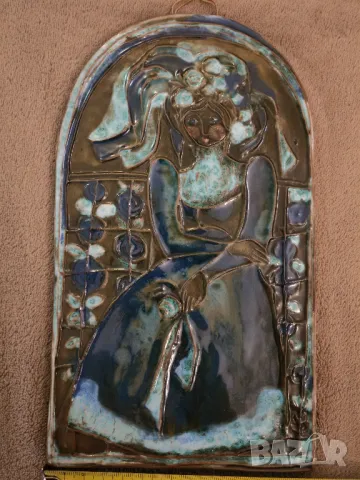 Картина за стена Синьо момиче от глазирана керамика. , снимка 4 - Картини - 49892415