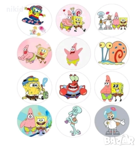 100 бр Спондж боб Спонджбоб SPONGE малки самозалепващи лепенки стикери за ръчна изработка за подарък, снимка 4 - Други - 47764197