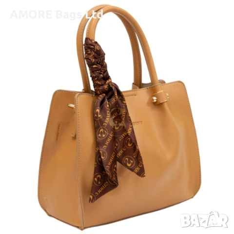 Класическа дамска чанта AMORE Francesca - Dark biege, снимка 2 - Чанти - 53584742