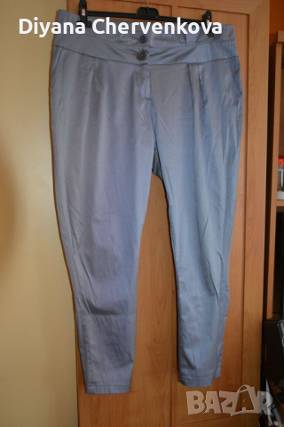 👖 Дамски светлосив сатенен панталон тип потур с басти, XL–3XL 