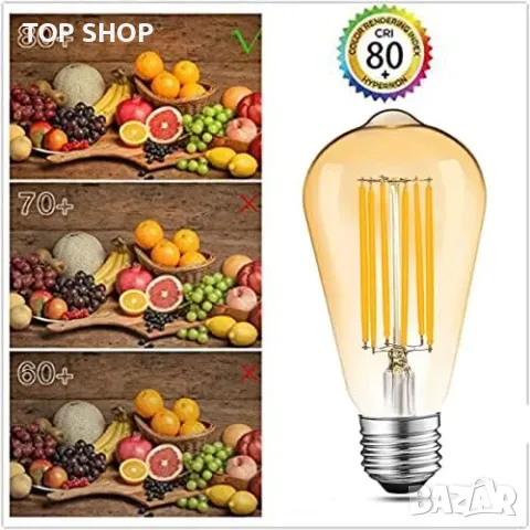 Нови 3 броя Енергоспестяващи LED ST64 крушки E27, топла светлина 2700K, снимка 3 - Крушки - 49251699
