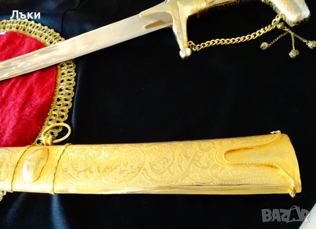 Персийска сабя с кания 2 кг.,дебела позлата,орнаменти. , снимка 5 - Антикварни и старинни предмети - 39913008