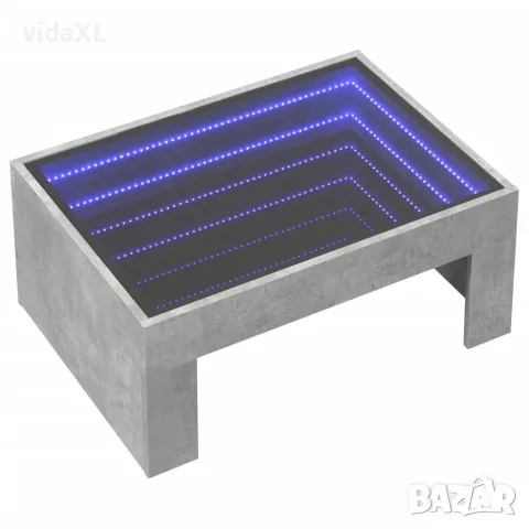 vidaXL Маса за кафе с Infinity LED, бетонно сива, 70x50x30 см, снимка 3 - Маси - 56148141
