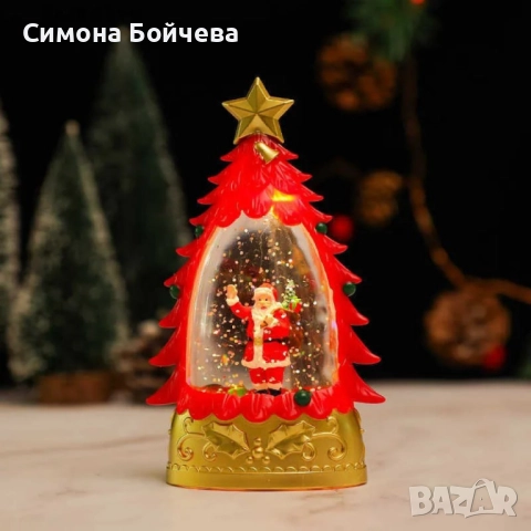 Коледна LED декоративна лампа с вода и брокат – празнична светлина и магия в елховиден дизайн, снимка 3 - Декорация за дома - 52819341