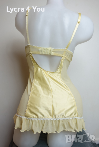 75В луксозна нощничка от жълт сатен и тюл, снимка 5 - Бельо - 36333450