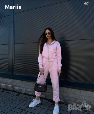 Розов спортен комплект – худи с цип и джогъри, снимка 4 - Костюми - 53100877