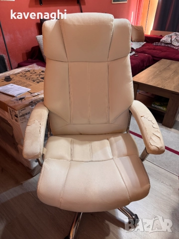 Продавам: Президентски офис стол - бяла кожа, снимка 2 - Столове - 52858852