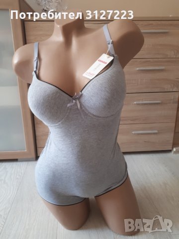 Ново боди с твърда чашка в маслено зелено, черно и сиво, снимка 5 - Корсети, бюстиета, топове - 34168164