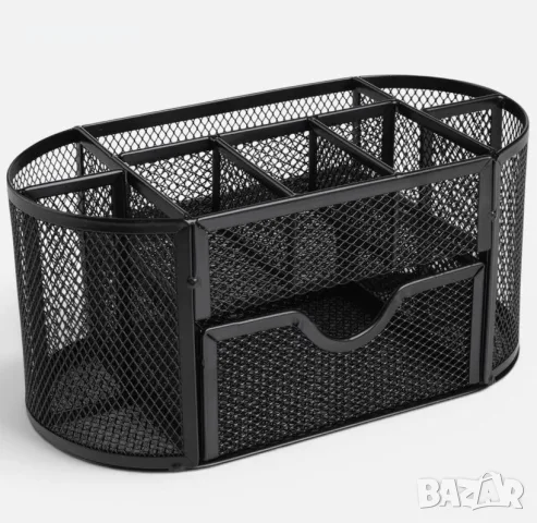 Метален мрежест органайзер за бюро с 9 отделения, 22 x 11 x 10 см, снимка 3 - Органайзери за бюро - 55959886