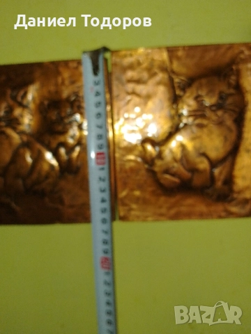 Стара Медна Декоративна Картина , Медно Пано - Котенца , снимка 8 - Картини - 51674292