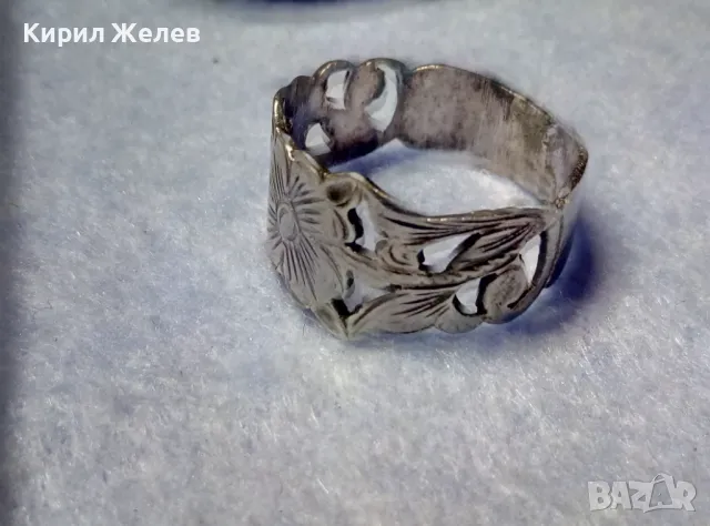 СТАРИНЕН РЪЧНО ФЛОРАЛНО ОРНАМЕНТИРАН СРЕБЪРЕН ПРЪСТЕН ВИСОКА ПРОБА СРЕБРО МАЙСТОРСКА РАБОТА 50066, снимка 9 - Антикварни и старинни предмети - 50335652