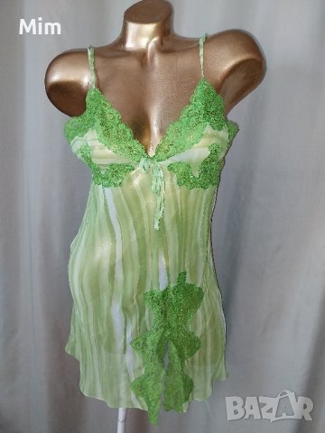 М Ефирна нощница в зелено с дантела , снимка 4 - Нощници - 41916470