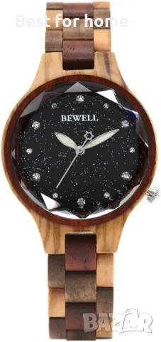 Дървен дамски часовник BEWELL Black Starry Sky, снимка 7 - Дамски - 49349128