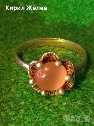 СРЕБЪРЕН АР ДЕКО СТИЛ СКЪПОЦЕНЕН ПРЪСТЕН СРЕБРО 925 с ШЛИФОВАН КАМЪК РОЗОВО КОТЕШКО ОКО 21661