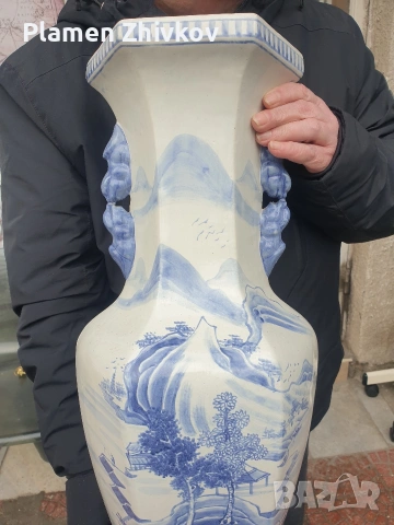 Голяма порцеланава ваза Стар Китай само в синьо, снимка 3 - Декорация за дома - 53393224