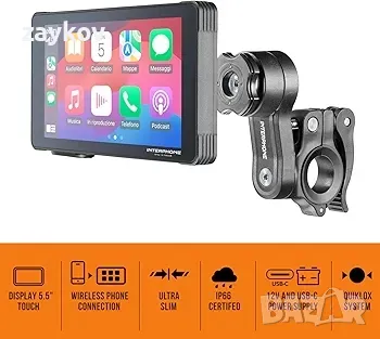 ИНТЕРФОН - Екран за мотоциклети Carplay - Android с стойка за кормило, снимка 3 - Аксесоари и консумативи - 49619221