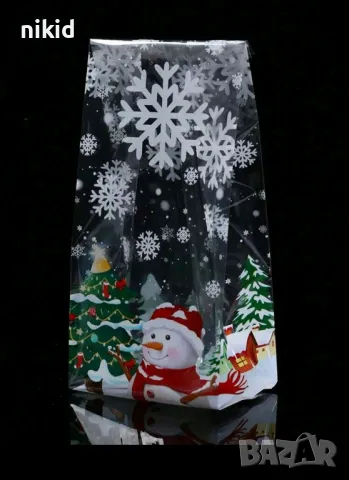 20 бр Снежен човек Коледни прозрачни подаръчни торбички опаковъчни пликчета за дребни сладки , снимка 2 - Други - 48264603