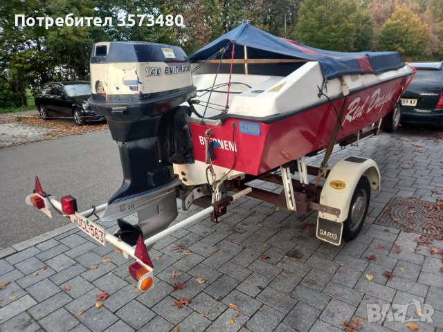Комплект - Моторна лодка с дължина 6,10м., извънб. дв. Evinrude 140к.с. и регистриран колесар, снимка 16 - Воден транспорт - 38943318