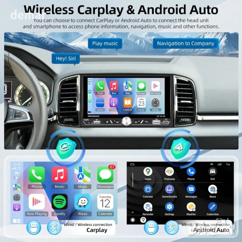 Двудиново автомобилно радио с безжичен Carplay/Android Auto, 6.8-инча, снимка 2 - Аксесоари и консумативи - 53415434