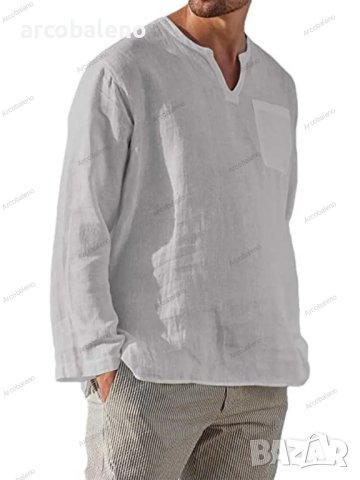 Мъжка ежедневна риза с V-образно деколте и дълъг ръкав, 6цвята , снимка 8 - Ризи - 39731656