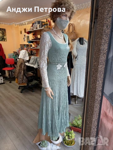 Нова бутикова рокля от пастелно зелен кенар, снимка 1