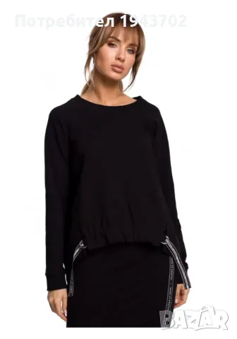 Дамска блуза с асиметрична кройка в черен цвят M492 MOE, снимка 4 - Блузи с дълъг ръкав и пуловери - 47751007