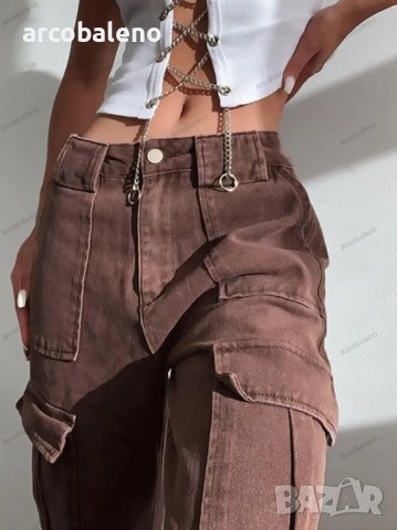 Модерни дамски карго панталони с ниска талия и джобове - 023, снимка 5 - Панталони - 39411271