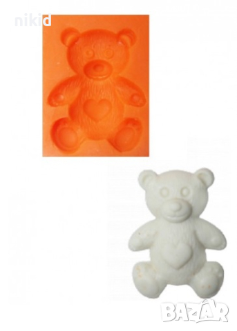 Мече с корем сърце силиконов молд форма фондан шоколад гипс декор украса 