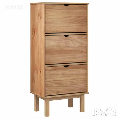 vidaXL Шкаф за обувки OTTA с 3 чекмеджета, кафяв, бор масив