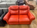 Керемидено червен кожен диван двойка с електрически релакс механизъм, снимка 1 - Дивани и мека мебел - 39944608