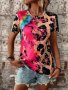 Дамска тениска с кръгло деколте и къс ръкав с леопардов принт, 4цвята , снимка 16