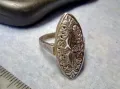 СТАРИНЕН ФЛОРАЛЕН АЖУРЕН СРЕБЪРЕН ПРЪСТЕН СРЕБРО ВИСОКА ПРОБА РЪЧНА МАЙСТРОСКА ИЗРАБОТКА 49304, снимка 3