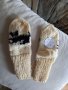 Ръчно плетени детски чорапи от вълна с картинка кученце