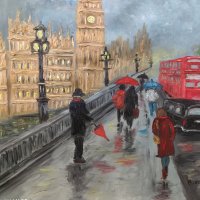 Дъждовен Лондон маслена картина , снимка 1 - Картини - 42133831