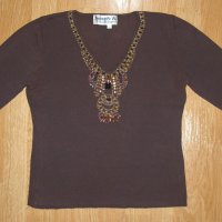 Блуза с 3/4 ръкав „Joseph A.“, размер L (46-48), кафява с мъниста, 5 лв., снимка 1 - Блузи с дълъг ръкав и пуловери - 34582785