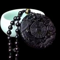 Медальон от гравиран черен обсидиан Орел Дракон Ин-Ян, снимка 2 - Колиета, медальони, синджири - 39932899