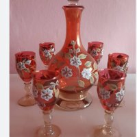 Кристални чаши и гарафа Бохемия рисувани цветно стъкло, снимка 11 - Антикварни и старинни предмети - 31273543