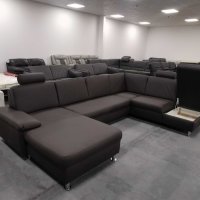 Кафяво-сив кожен ъглов диван с функция ракла "CARO", снимка 2 - Дивани и мека мебел - 39954736