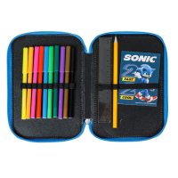 Ученически несесер Double Blue Sonic 2 The Hedgehog, Обурудван, 13.5x20x5 cм, Син, снимка 3 - Други - 41964210