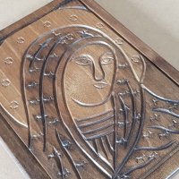 СТАРА дървена резбована Икона с Ботородица-дева Мария религия , снимка 3 - Икони - 42103377