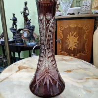 Чудесна много красива антикварна ваза червен кристал , снимка 4 - Вази - 44838552