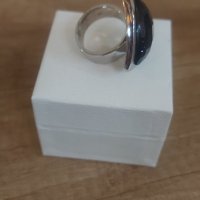 Сребърен пръстен с голям триъгълен черен камък внос от Дубай, снимка 12 - Пръстени - 38757821