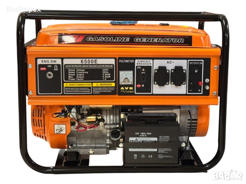 Генератор за ток 5.5 kW, бензинов, монофазен, AVR, електрически стартер, 100% медни намотки, с колел, снимка 1