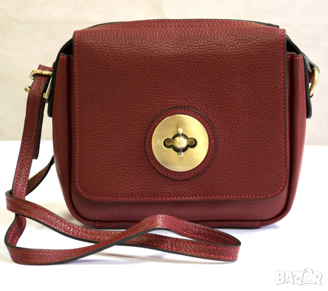 Естествена кожа, червена дамска чанта за рамо марка Giulia, снимка 1