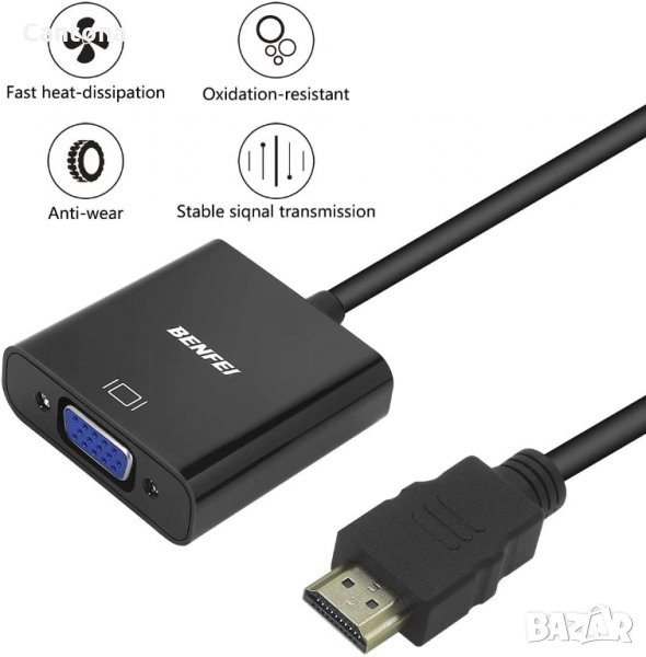 Преходник HDMI към VGA Benfei, позлатен, HDMI мъжки към VGA женски, снимка 1