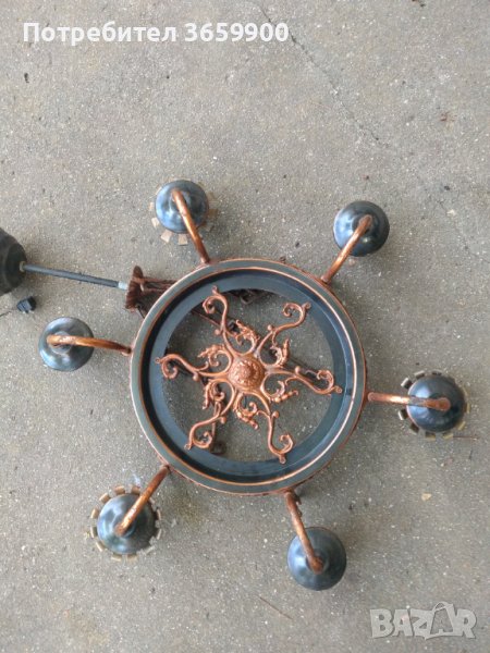 Полилей ,6-ца,от 80-те, с медни орнаменти, снимка 1