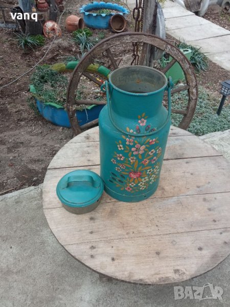 Стар немски рисуван гюм за мляко, снимка 1