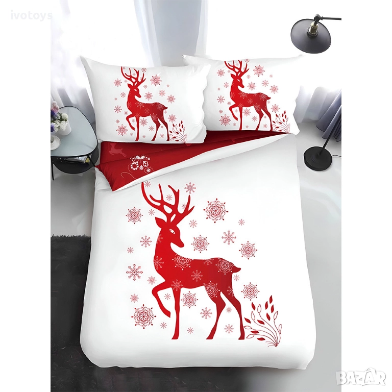 Двулицево коледно спално бельо, размер за приста (Реално изображение) , 4 части - WS17366, снимка 1