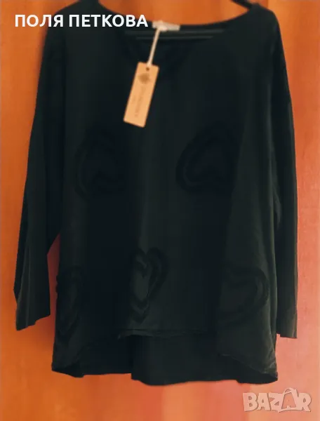 Черна блуза с пухкави сърца, снимка 1